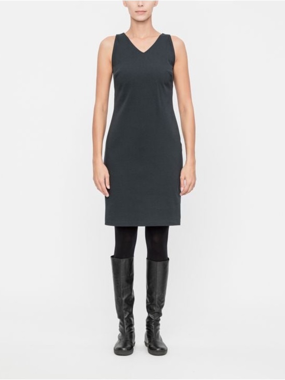 SARAH PACINI grey V neck sleeveless dress small